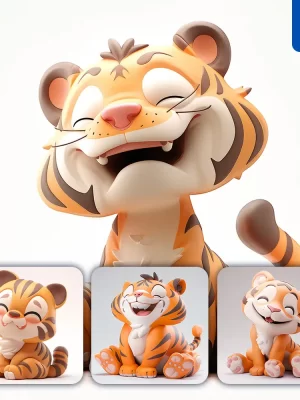 Midjourney Prompt Tiger Popmart Blind Box 3d Cute Smile Sit Toy Cartoon C4d