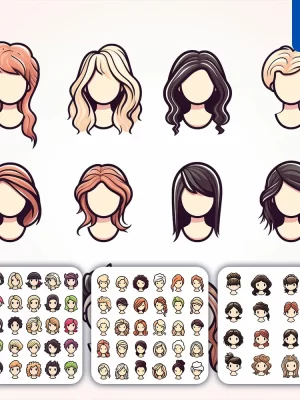 Midjourney Prompt Woman Hair Style Icon Set Cartoon Vector