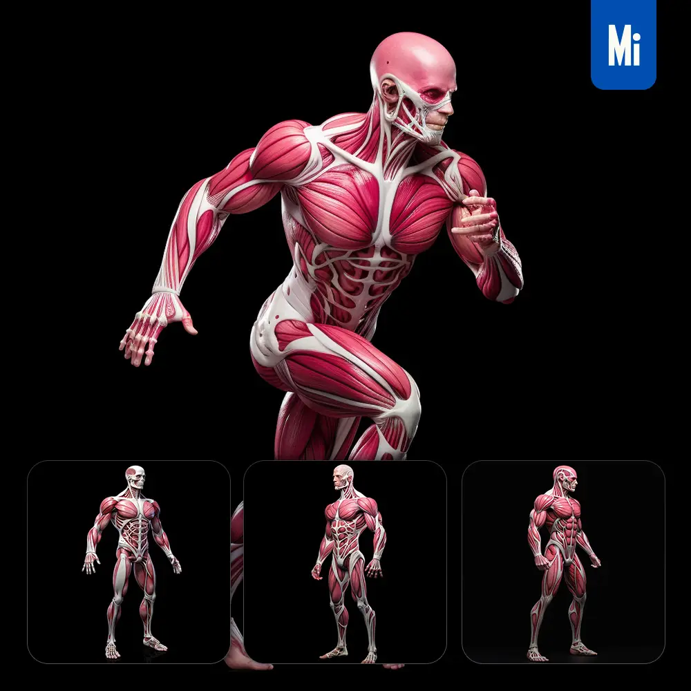 Midjourney Prompt Human Man Muscle Skeletal Illustration Anatomy