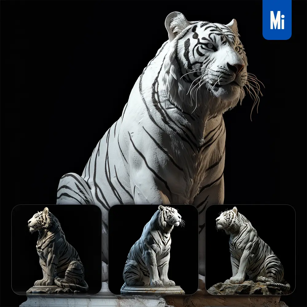 Midjourney Prompt Tiger White Statue 3d Art