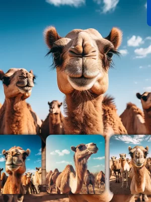 Midjourney Prompt Camel Front Herd Head Close Up Animal Photography