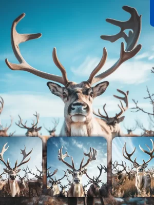 Midjourney Prompt Caribou Front Herd Head Close Up Animal Photography