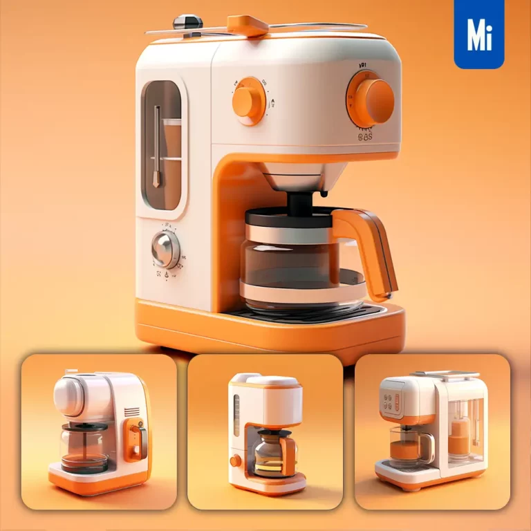 midjourney prompt coffee maker 3D icon white orange appliances