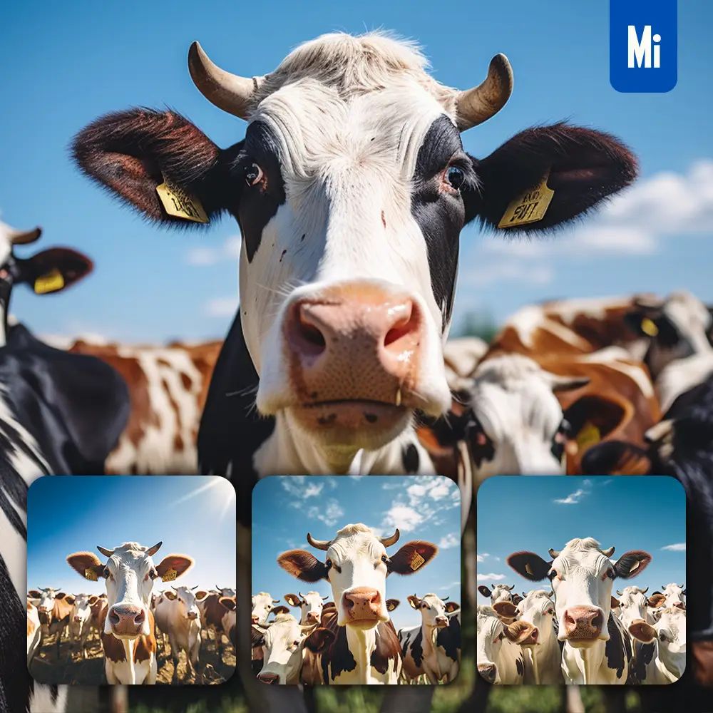 Midjourney Prompt Cow Herd Head Close Up Animal Photography