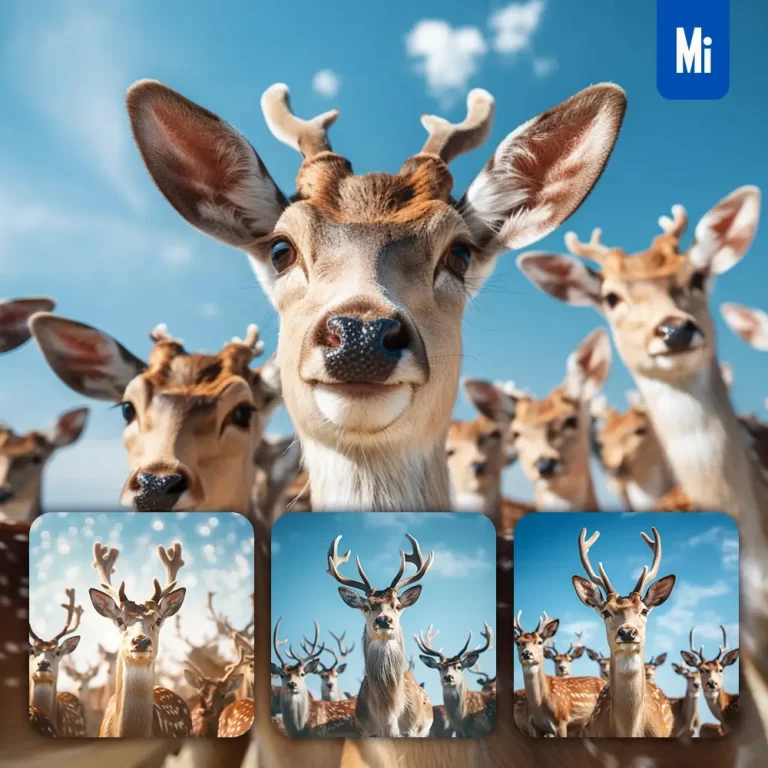 midjourney prompt deer herd front head close up animal photography