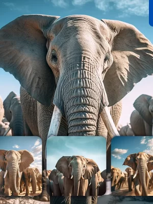 Midjourney Prompt Elephant Front Herd Head Close Up Animal Photography