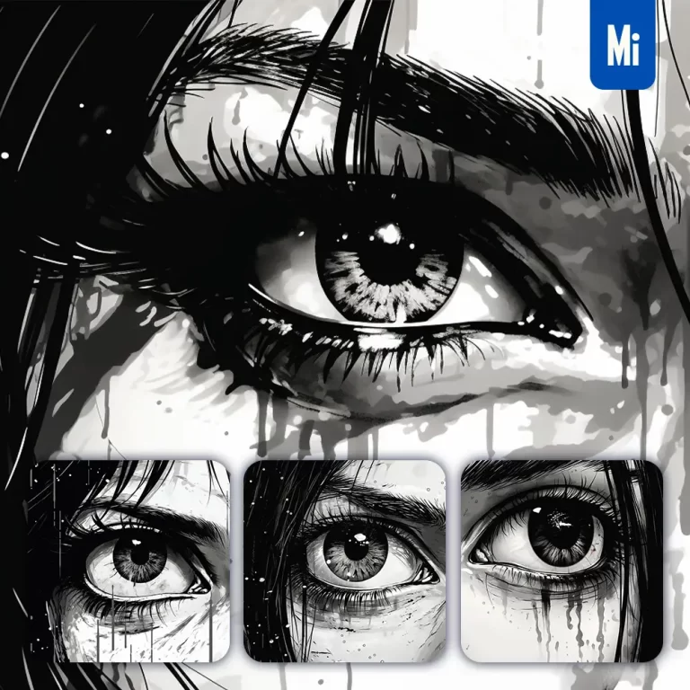midjourney prompt eye close up ink painting