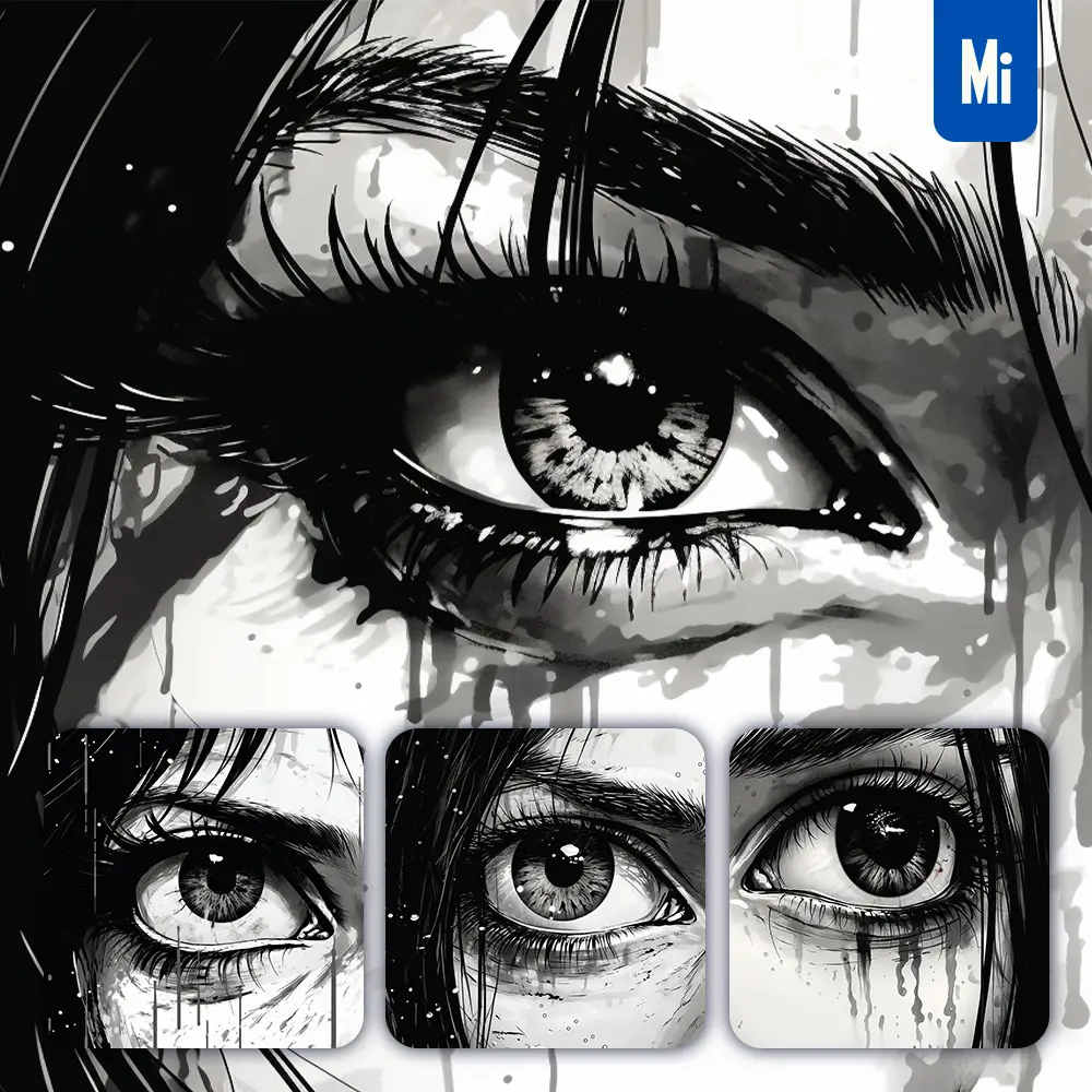 Midjourney Prompt Eye Close Up Ink Painting
