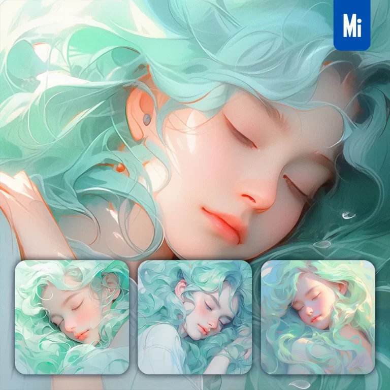 midjourney prompt face girl woman hair sleep illustration