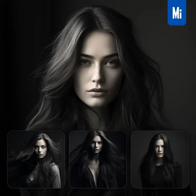 midjourney prompt female woman lady model black and white head hair photography