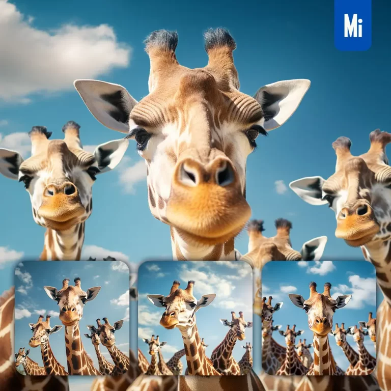 midjourney prompt giraffe front herd head close up animal photography