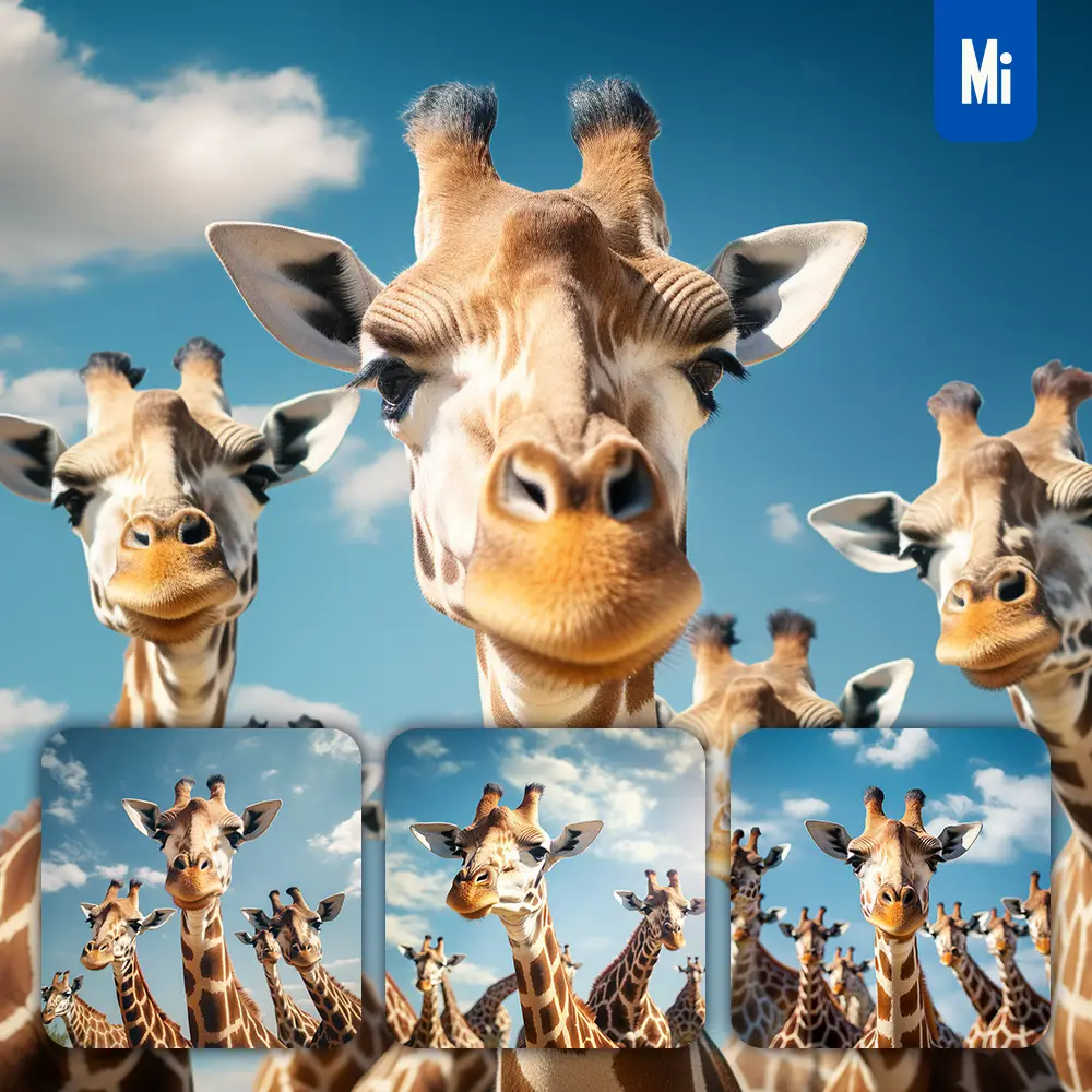 Midjourney Prompt Giraffe Front Herd Head Close Up Animal Photography