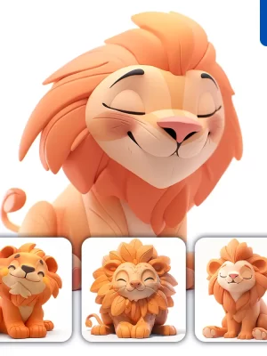 Midjourney Prompt Lion Popmart Blind Box 3d Cute Smile Sit Toy Cartoon C4d