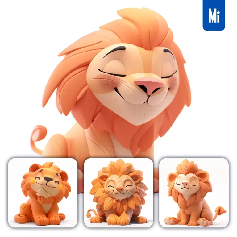 midjourney prompt lion popmart blindbox 3D cute cartoon C4D smile toy