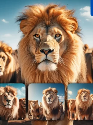 Midjourney Prompt Lion Front Herd Head Close Up Animal Photography