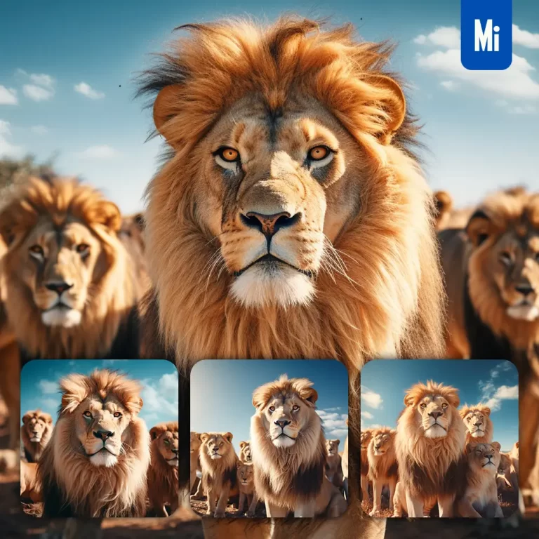 midjourney prompt lion front herd head close up animal photography