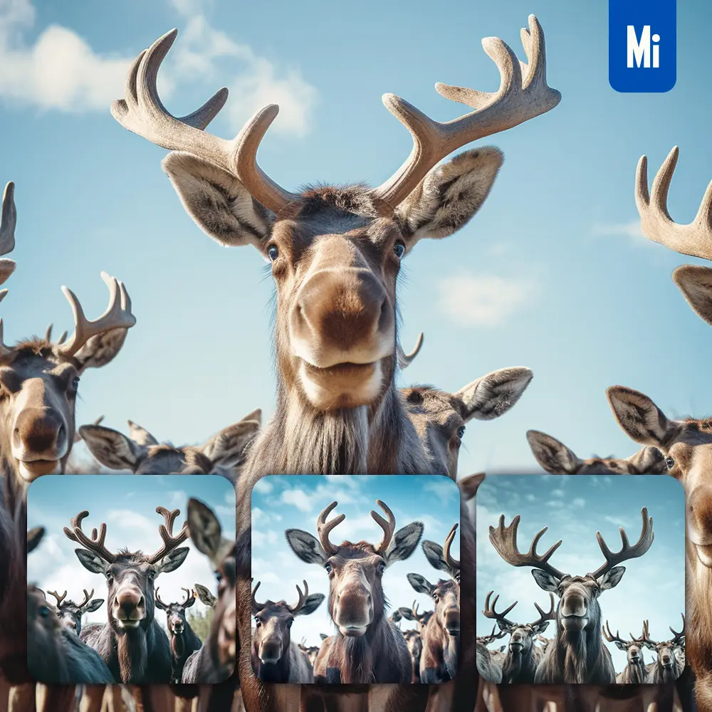 Midjourney Prompt Moose Front Herd Head Close Up Animal Photography