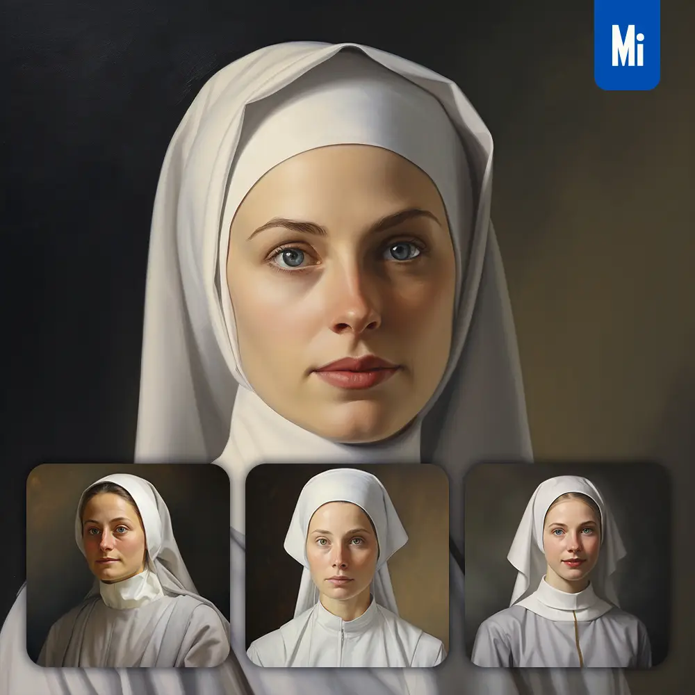 Midjourney Prompt Nun Sister Woman Oil Painting Drawing Portrait
