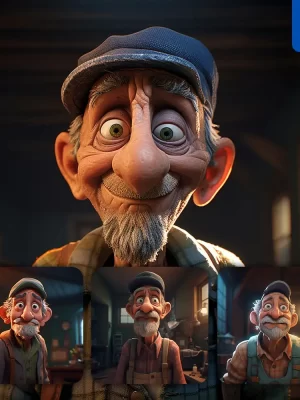 Midjourney Prompt Oldman 3d Poor Cartoon