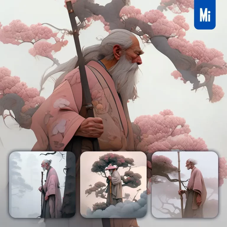 midjourney prompt oldman grandfather grandpa pine tree stick