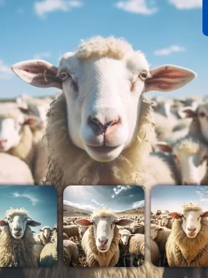 Midjourney Prompt Sheep Front Herd Head Close Up Animal Photography