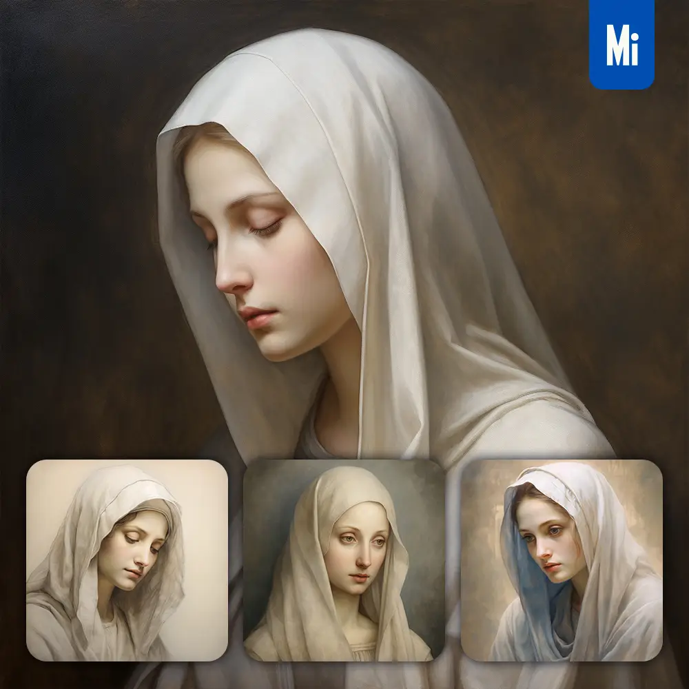 Midjourney Prompt Virgin Mary Oil Painting Drawing Portrait