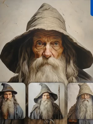 Midjourney Prompt Wizard Oldman Grandfather Oil Painting Drawing Portrait