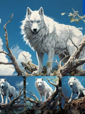 Midjourney Prompt Wolf Tree Comics Illustration