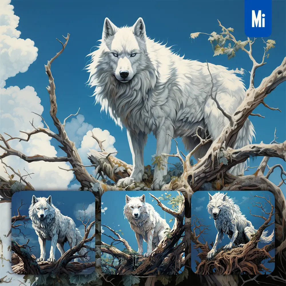 Midjourney Prompt Wolf Tree Comics Illustration