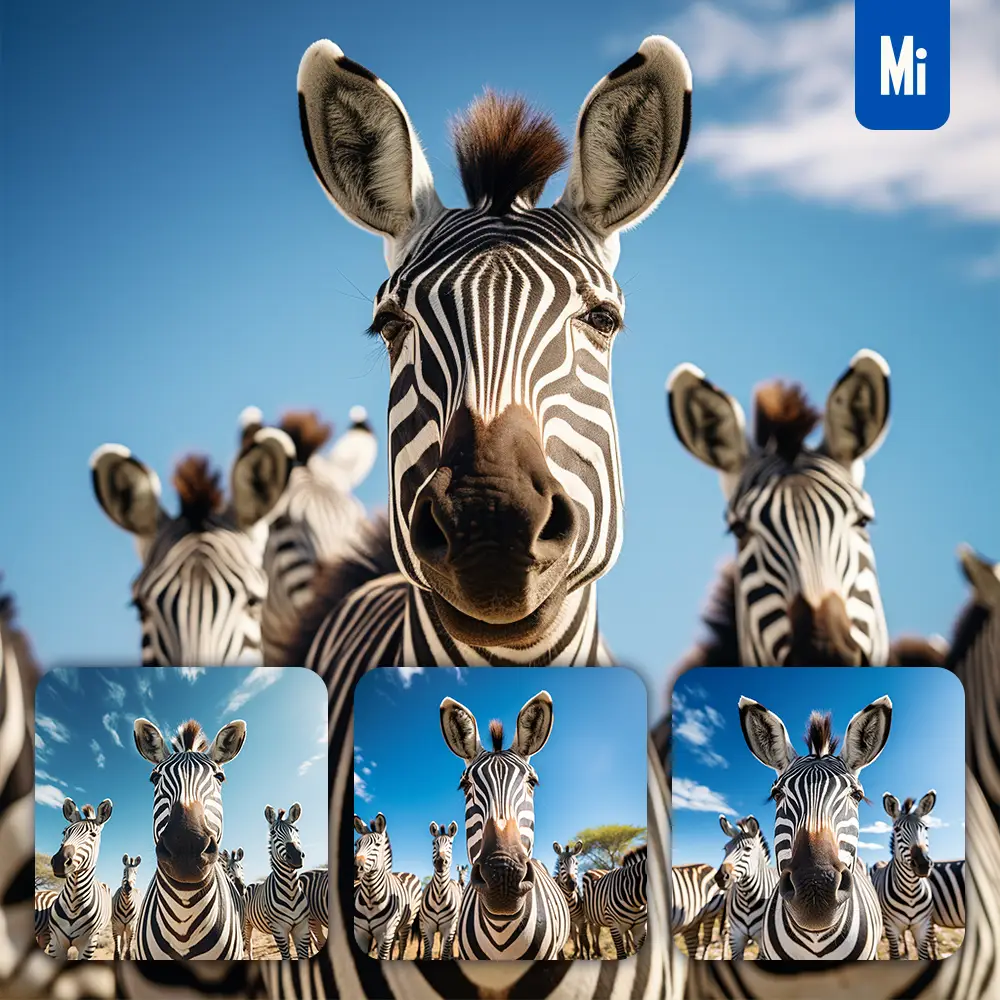 Midjourney Prompt Zebra Front Herd Head Close Up Animal Photography