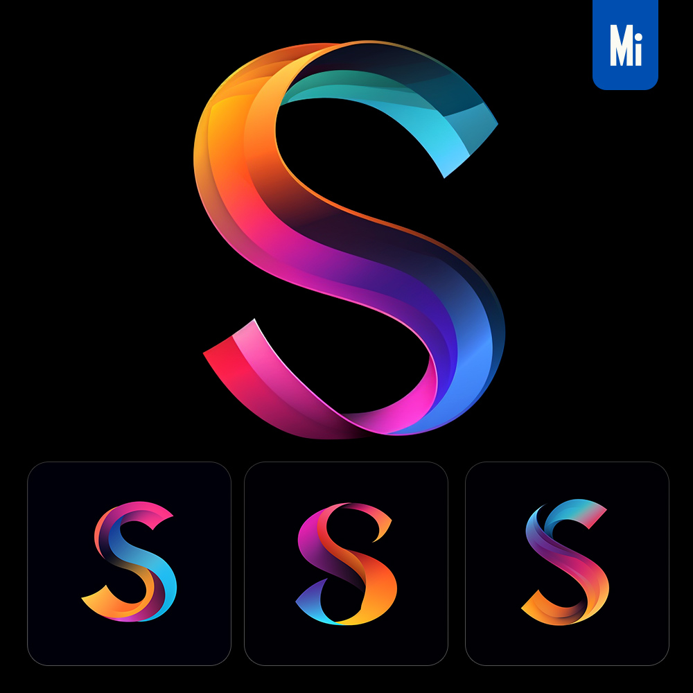 midjourney prompt S letter logo vector design colorful gradients graphic