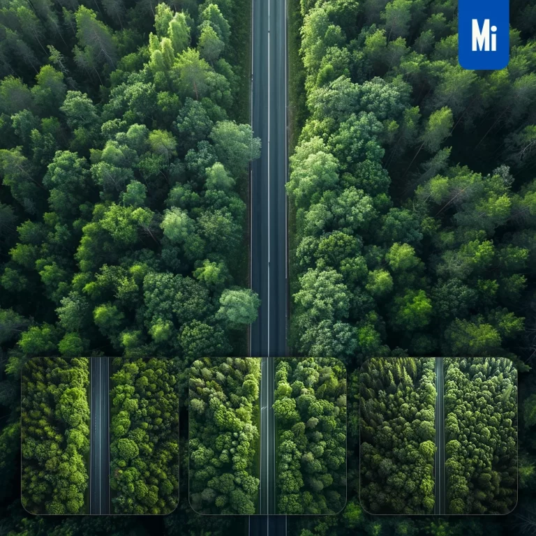 midjourney prompt green road tree forest straight photography