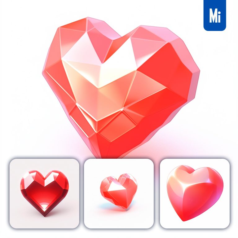 midjourney red gem heart icon 3D