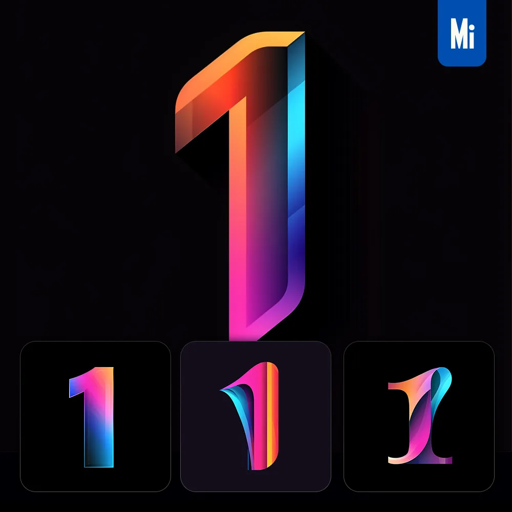 Midjourney Prompt 1 Number Logo Vector Design Colorful Gradients Graphic