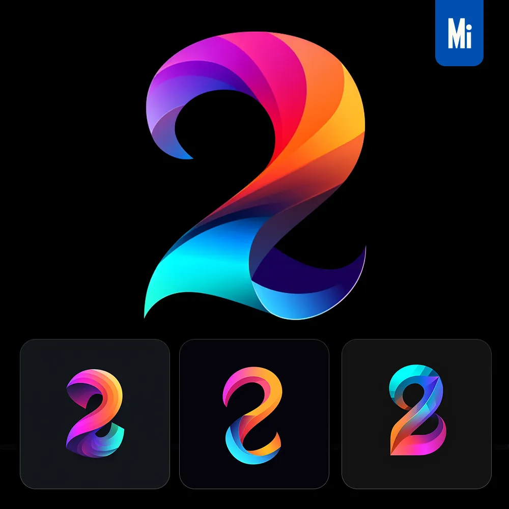 Midjourney Prompt 2 Number Logo Vector Design Colorful Gradients Graphic