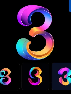 Midjourney Prompt 3 Number Logo Vector Design Colorful Gradients Graphic