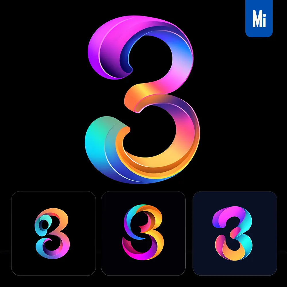 Midjourney Prompt 3 Number Logo Vector Design Colorful Gradients Graphic