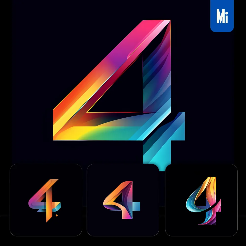 Midjourney Prompt 4 Number Logo Vector Design Colorful Gradients Graphic