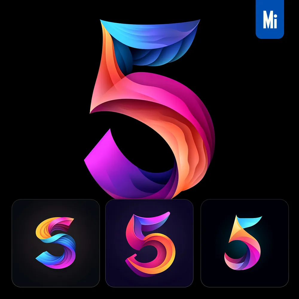 Midjourney Prompt 5 Number Logo Vector Design Colorful Gradients Graphic