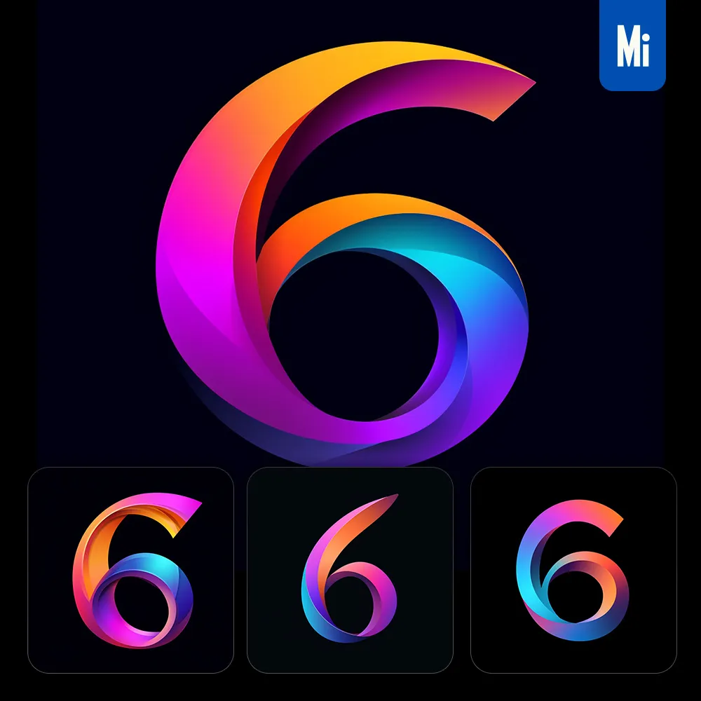 Midjourney Prompt 6 Number Logo Vector Design Colorful Gradients Graphic