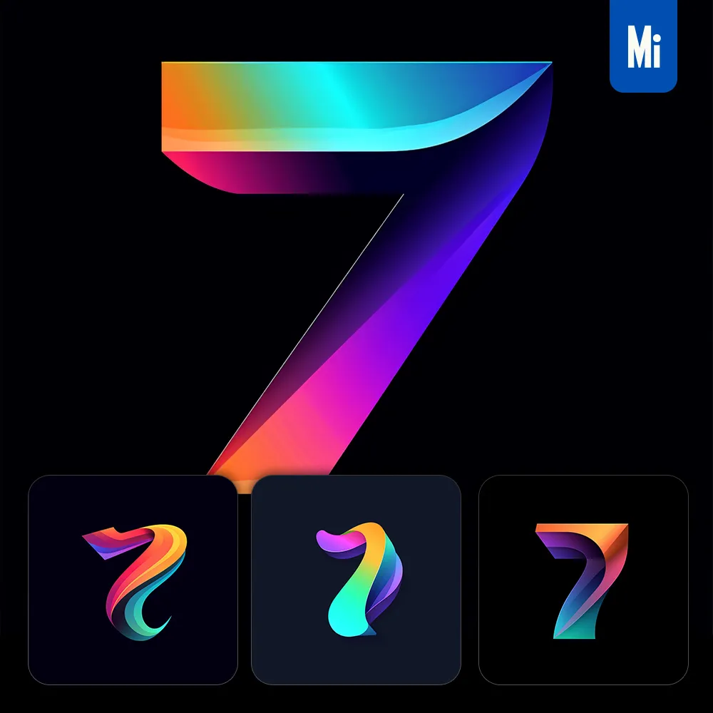 Midjourney Prompt 7 Number Logo Vector Design Colorful Gradients Graphic