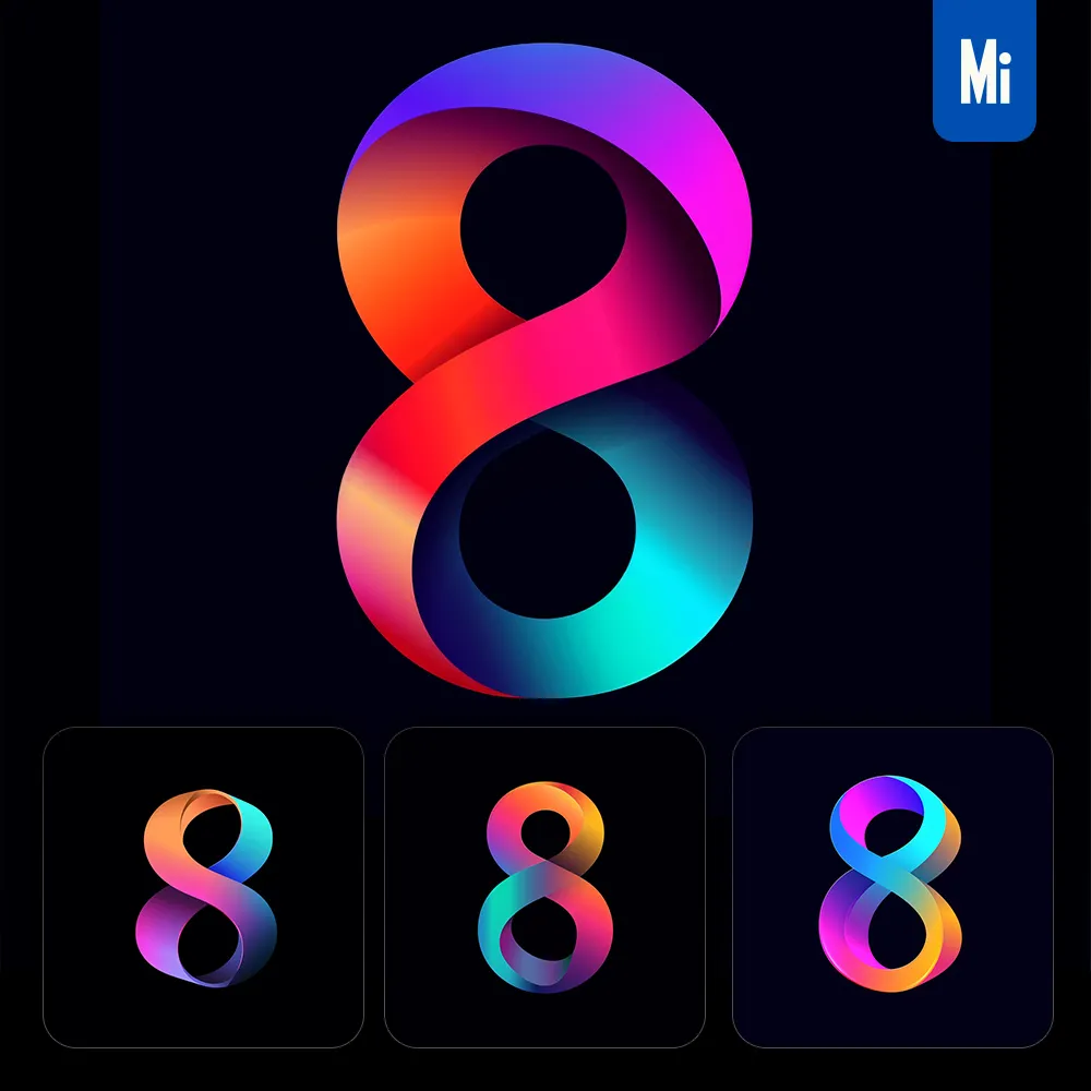 Midjourney Prompt 8 Number Logo Vector Design Colorful Gradients Graphic