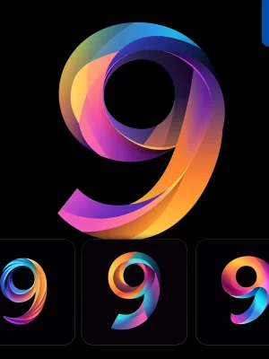 Midjourney Prompt 9 Number Logo Vector Design Colorful Gradients Graphic