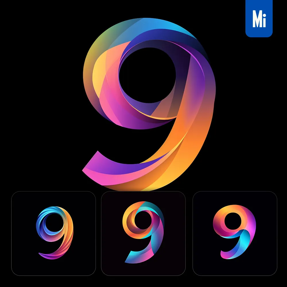 midjourney prompt 9 number logo vector design colorful gradients graphic