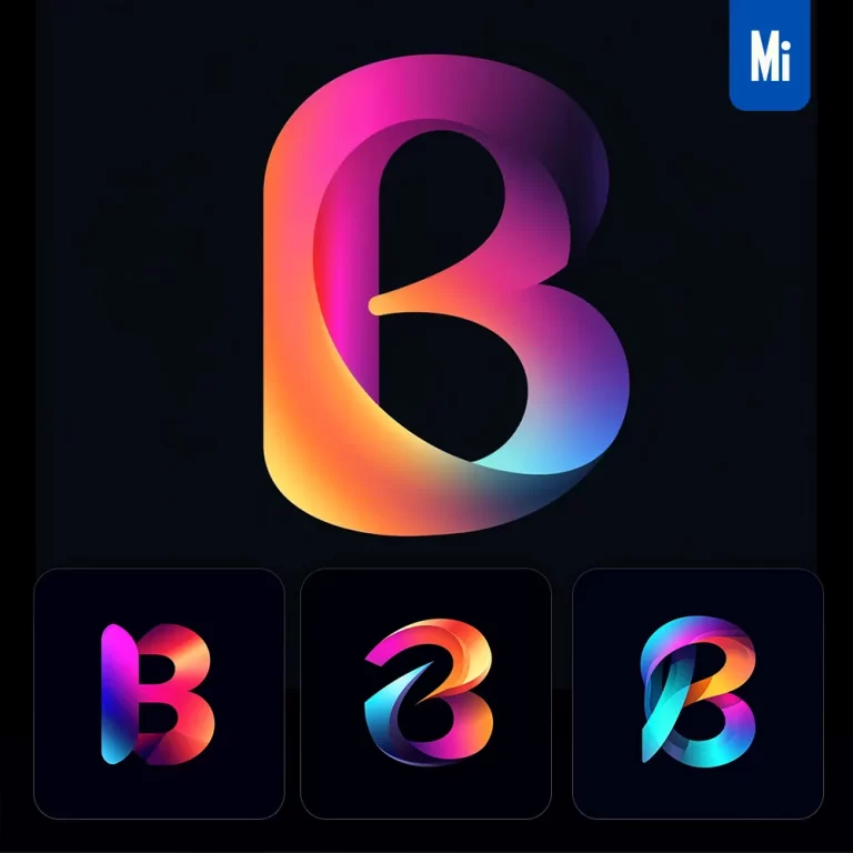 midjourney prompt B letter logo vector design colorful gradients graphic