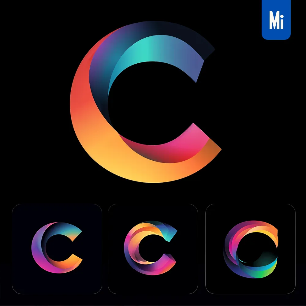 Midjourney Prompt C Letter Logo Vector Design Colorful Gradients Graphic