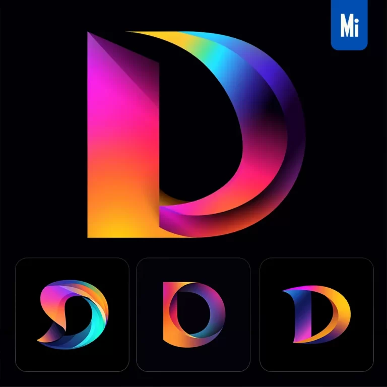 midjourney prompt D letter logo vector design colorful gradients graphic