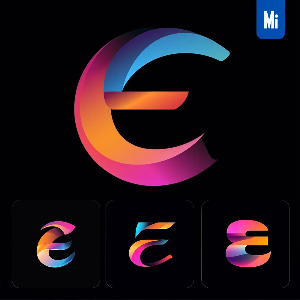 Midjourney Prompt E Letter Logo Vector Design Colorful Gradients Graphic