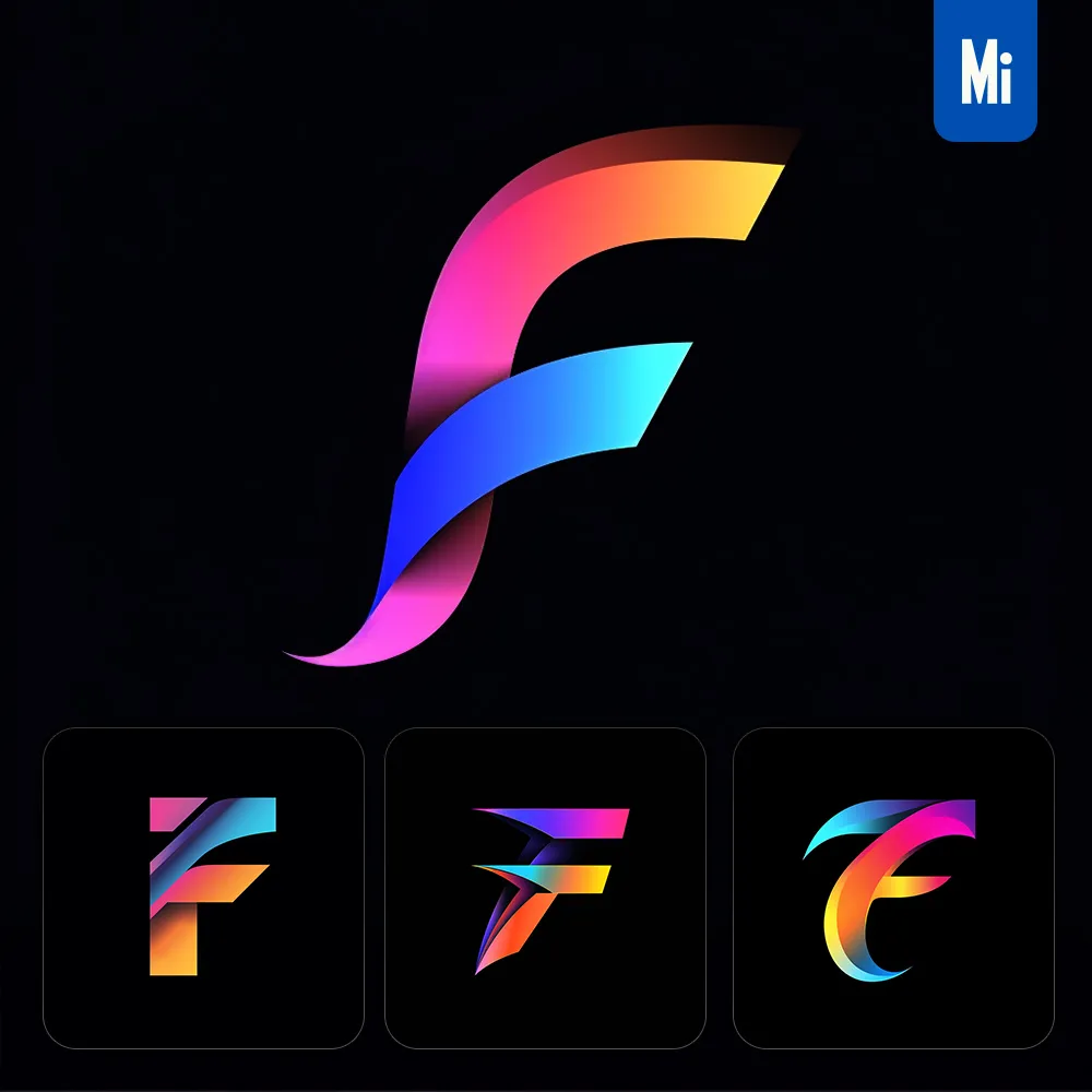 Midjourney Prompt F Letter Logo Vector Design Colorful Gradients Graphic