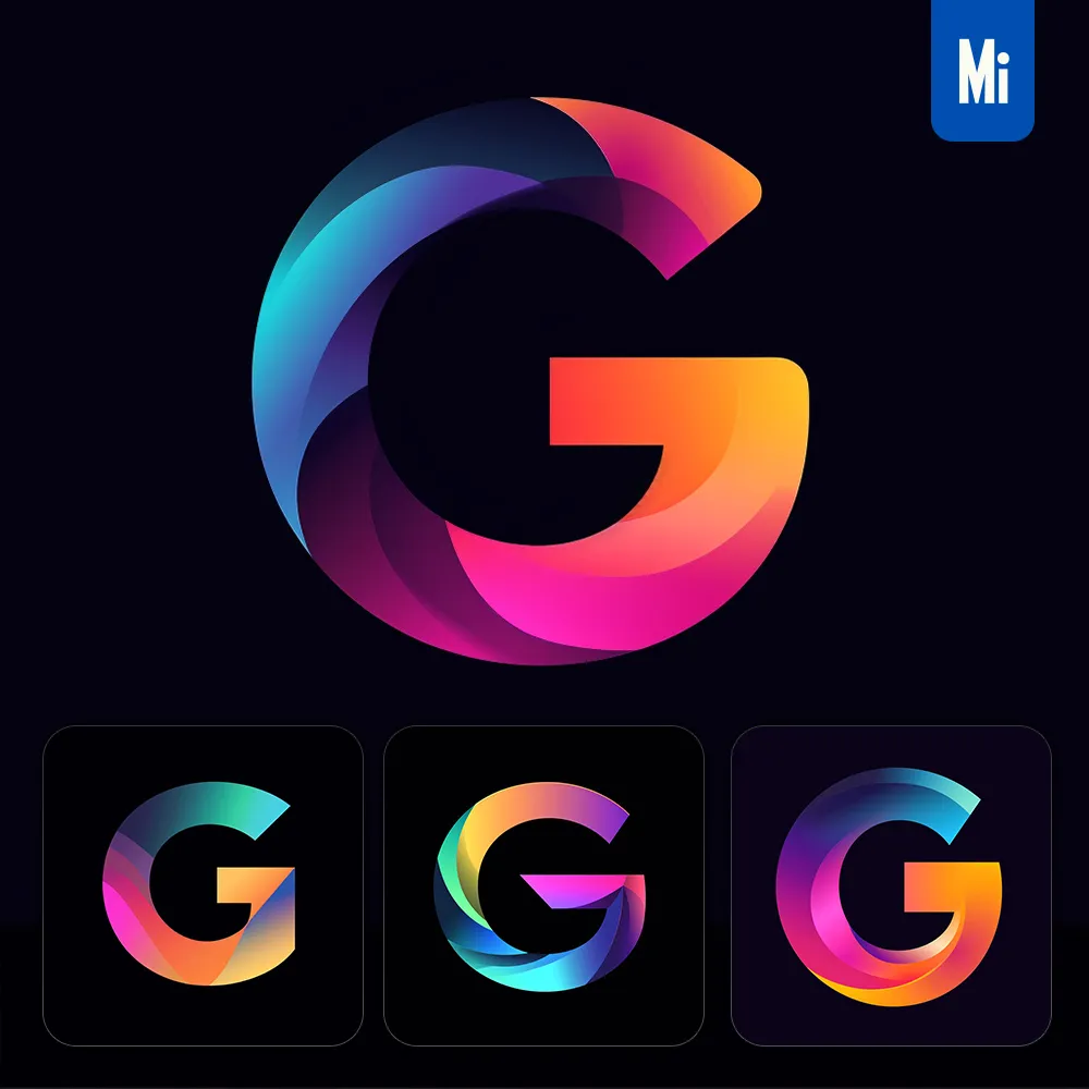 midjourney prompt G letter logo vector design colorful gradients graphic